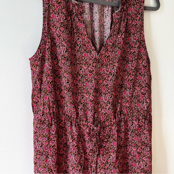 GAP Sleeveless Floral Midi Dress Medium Brown Boho Cottagecore Ruffle Tie Waist - Picture 12 of 15